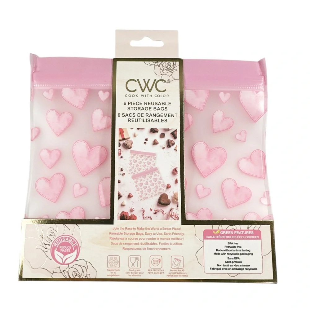 New CWC PINK HEART Reusable Storage Bags - Picture 1 of 7